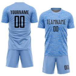 Maillot de football personnalisé bleu clair et noir par sublimation