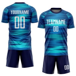 Maillot de football personnalisé bleu clair, blanc et noir, sublimation