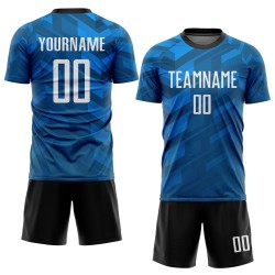Maillot de football personnalisé bleu clair, blanc et noir, sublimation