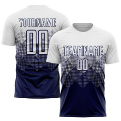 Maillot de football personnalisé bleu marine et blanc par sublimation