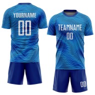 Maillot de football personnalisé bleu clair, blanc et bleu roi, sublimation Maillot de football personnalisé bleu clair, blanc et bleu roi, sublimation