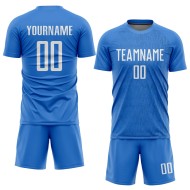 Maillot de football personnalisé bleu clair et blanc par sublimation