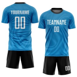 Maillot de football personnalisé bleu clair, blanc et noir, sublimation
