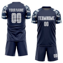Maillot de football personnalisé à sublimation, bleu marine, blanc et camouflage