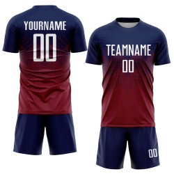 Maillot de football personnalisé à sublimation bleu marine, blanc et cramoisi
