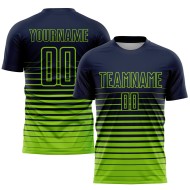 Maillot de football personnalisé à rayures vert fluo bleu marine, imprimé par sublimation