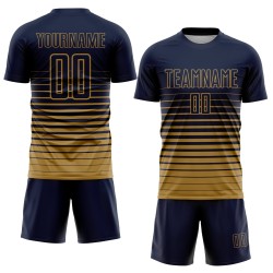 Maillot de football personnalisé à rayures bleu marine et or vieilli, imprimé par sublimation