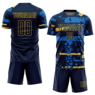 Maillot de football personnalisé bleu marine et or par sublimation Maillot de football personnalisé bleu marine et or par sublimation