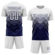 Maillot de football personnalisé bleu marine et blanc par sublimation Maillot de football personnalisé bleu marine et blanc par sublimation